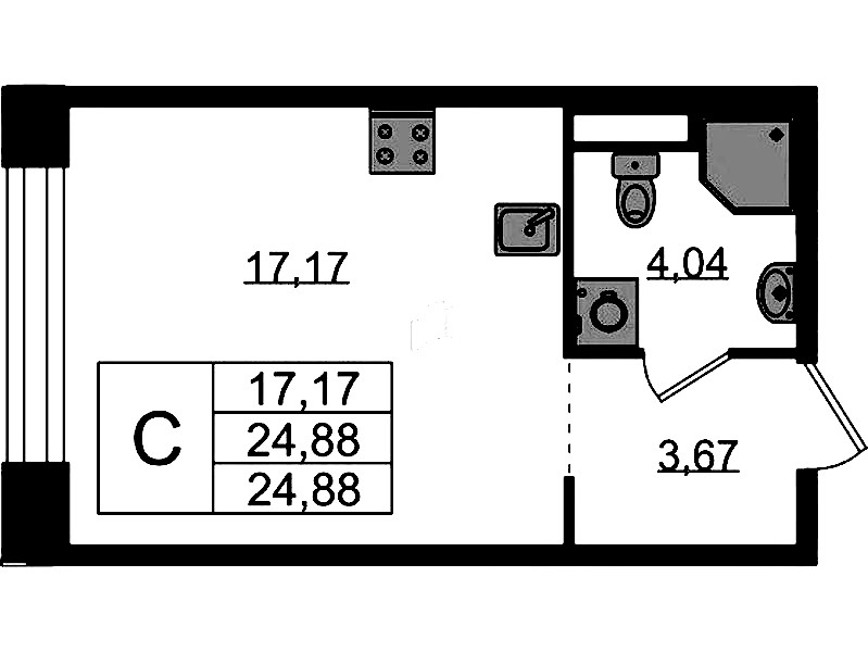 Квартира студия 24.88 м², 2/5 эт., ЖК «Plus Пулковский»